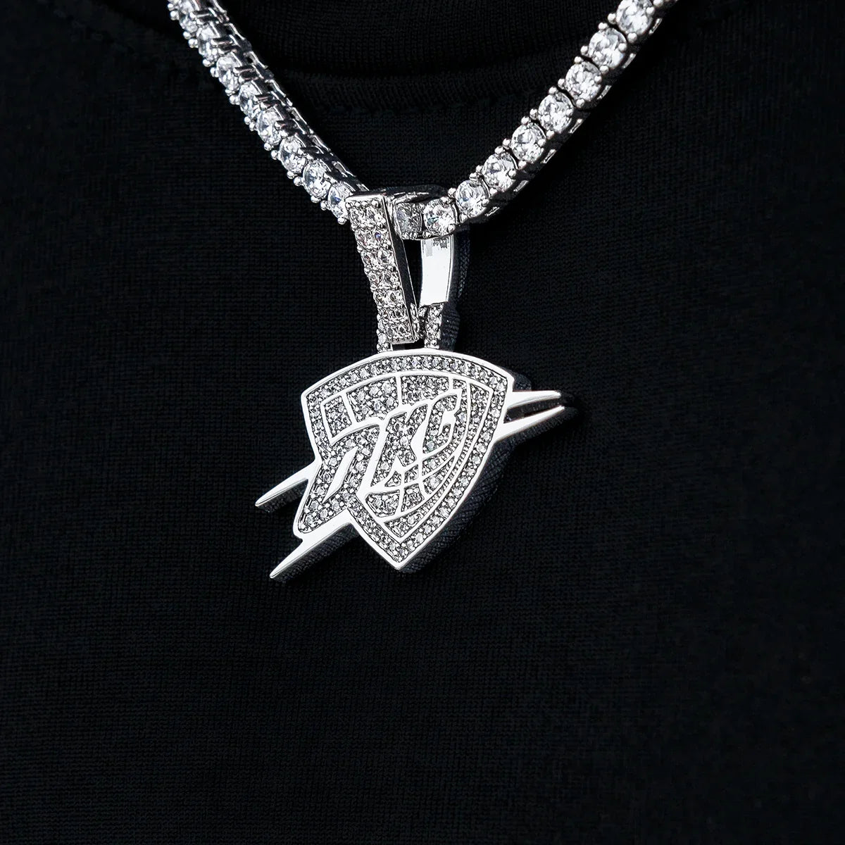 Oklahoma City Thunder OKC Official NBA Micro Logo Pendant in White Gold