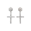 Men's Moissanite Diamond Studded Cross Earring in White Gold Vermeil