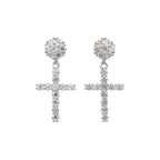 Men's Moissanite Diamond Studded Cross Earring in White Gold Vermeil