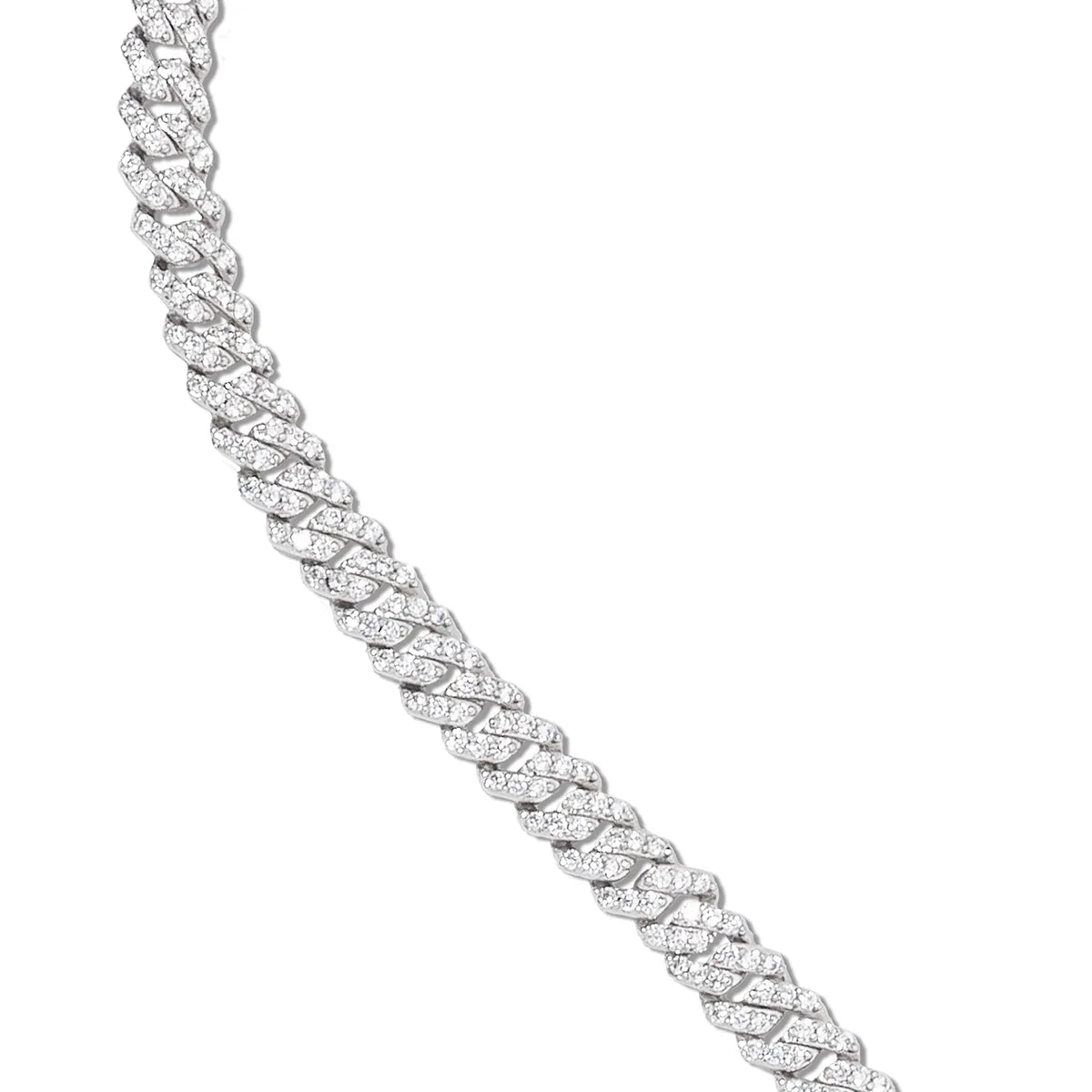 Micro Diamond Prong Cuban Chain in White Gold - 6mm