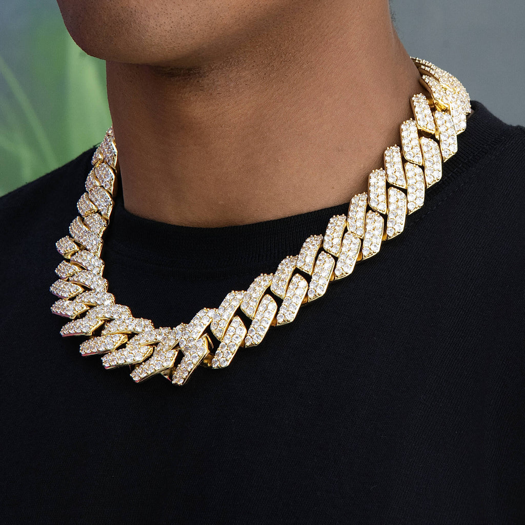 Diamond Prong Link Chain in Yellow Gold - 25mm