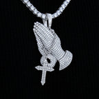 Moissanite Praying Hands Pendant in Sterling Silver