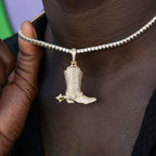 Iced Cowboy Boot Pendant in Yellow Gold