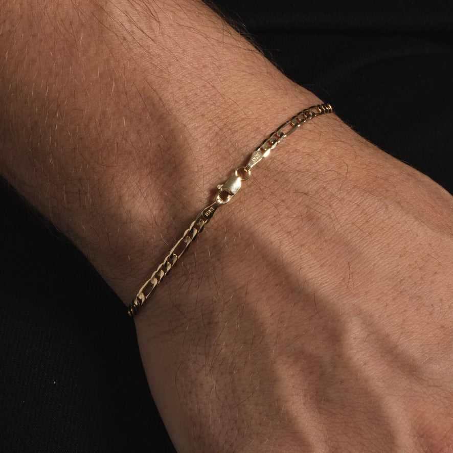 10k Solid Gold Figaro Bracelet (3mm)