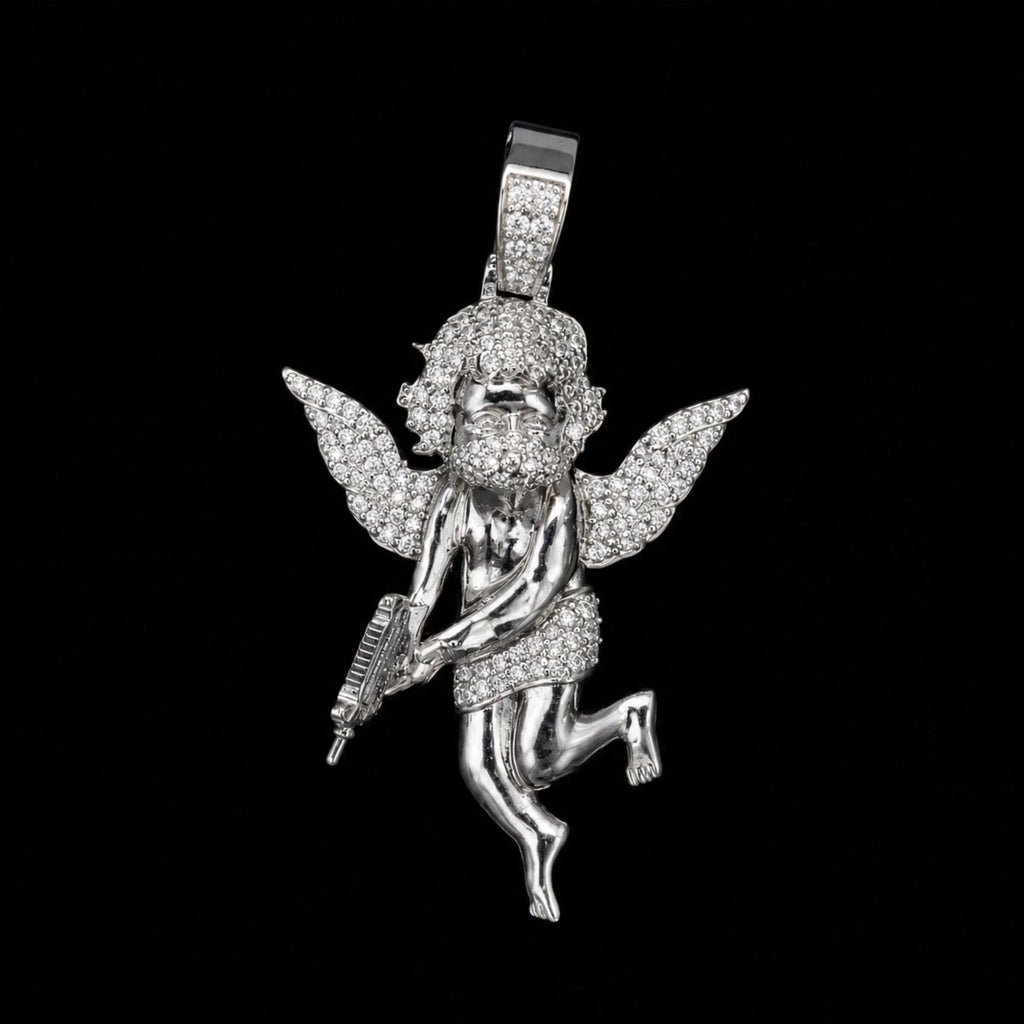 Masked Angel Pendant in White Gold