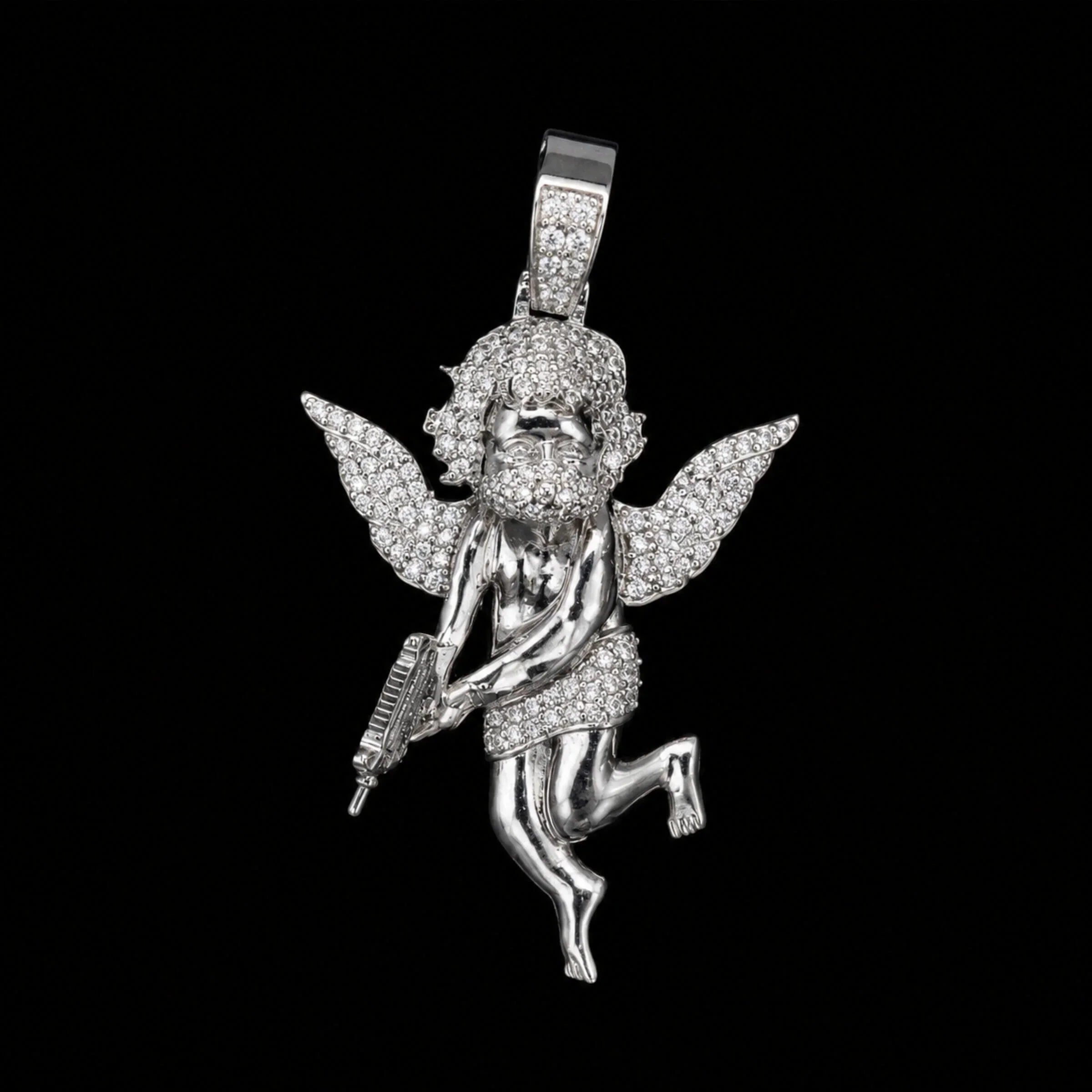 Masked Angel Pendant in White Gold