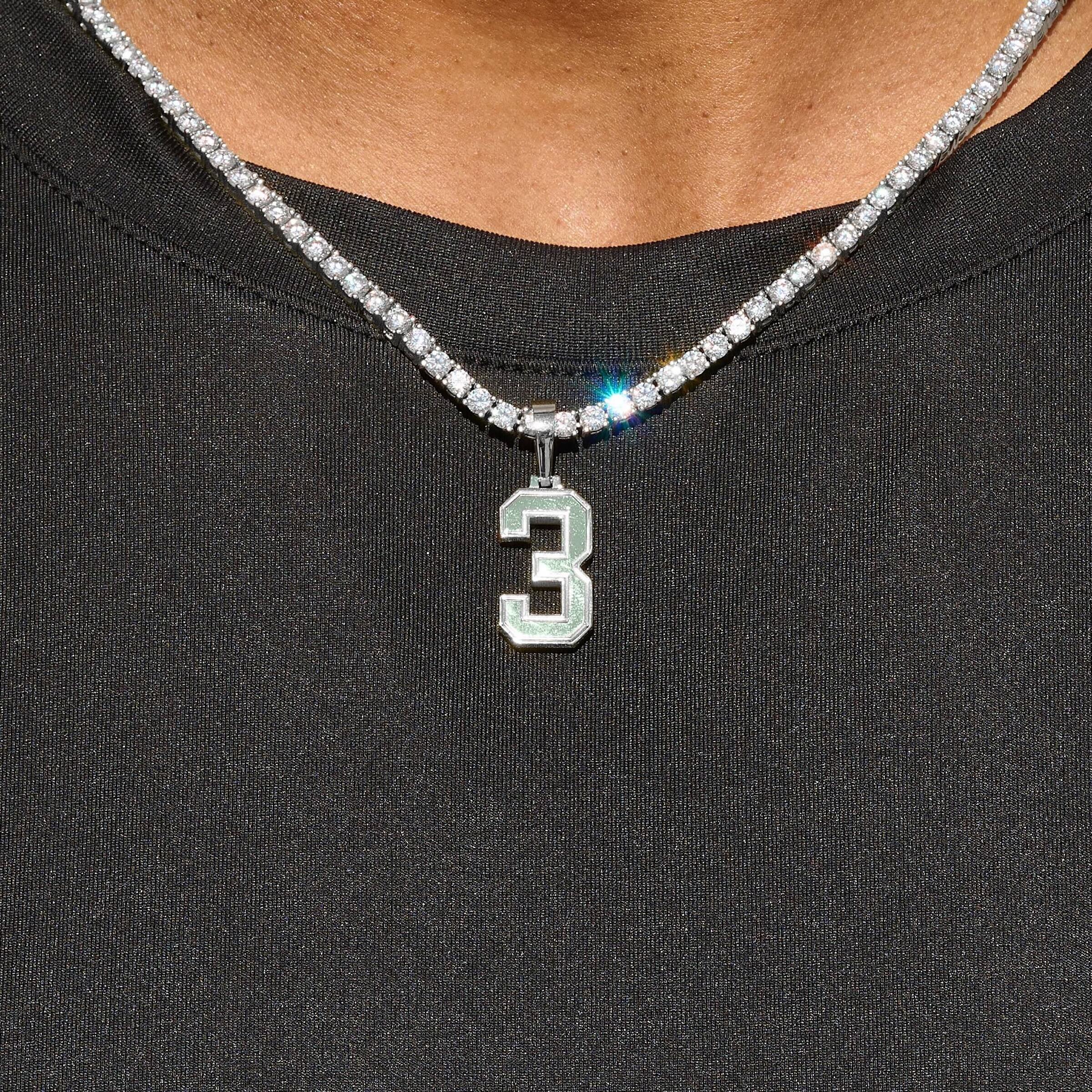 Micro Block Number Pendant in White Gold