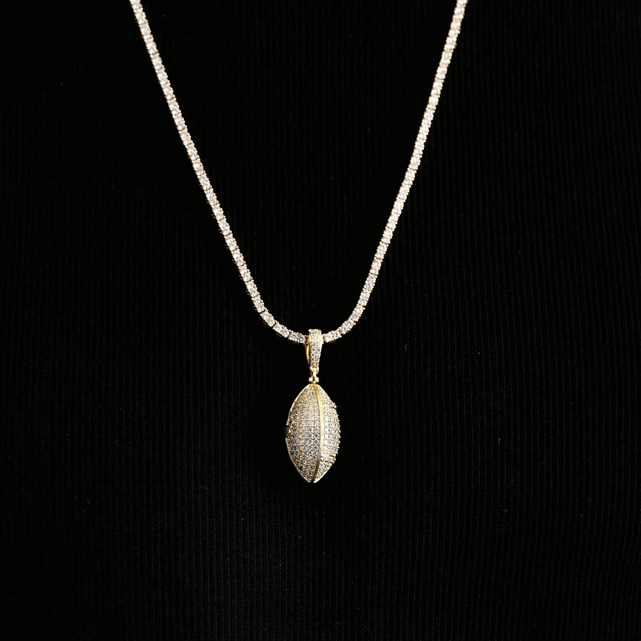 Iced Football Pendant in Yellow Gold