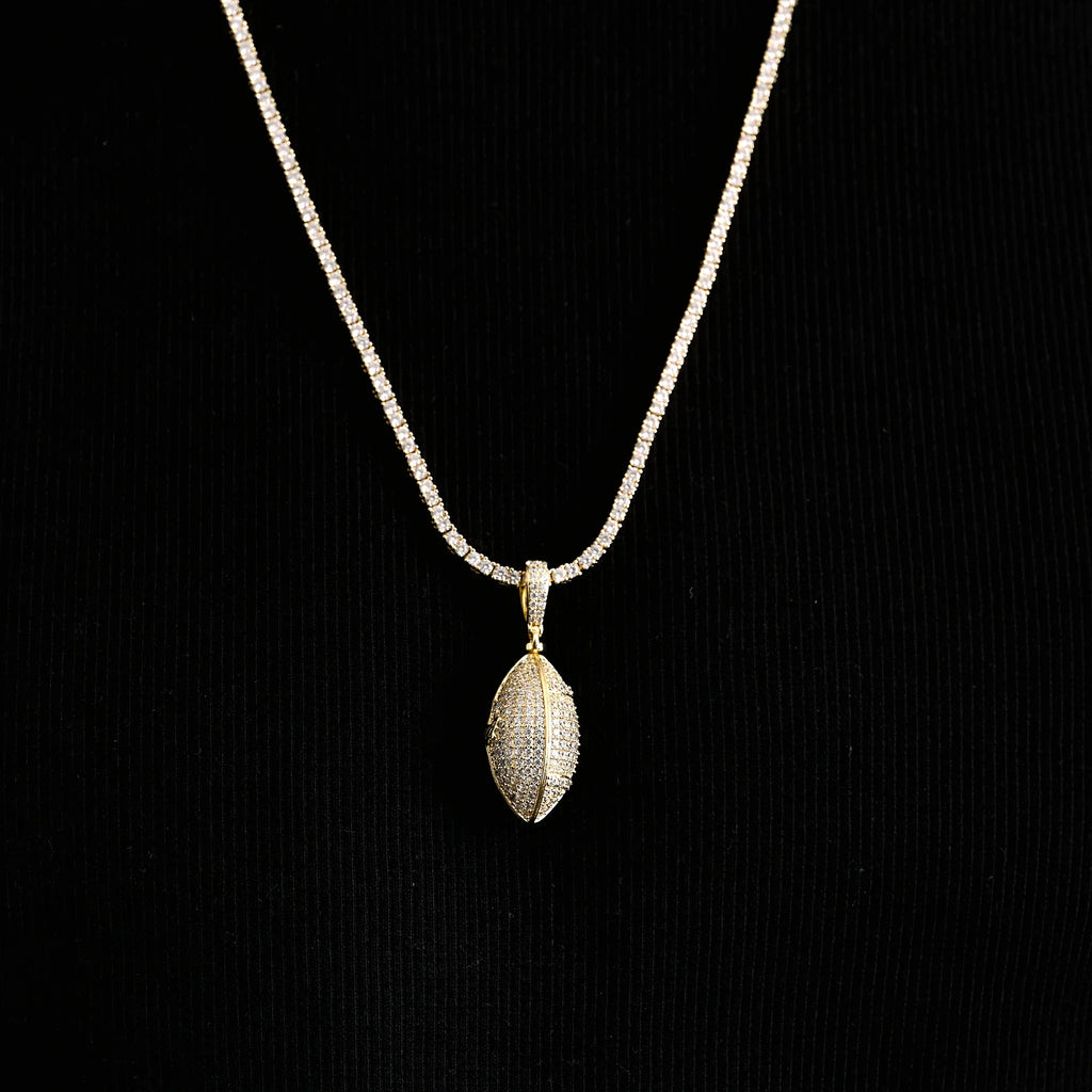 Iced Football Pendant in Yellow Gold