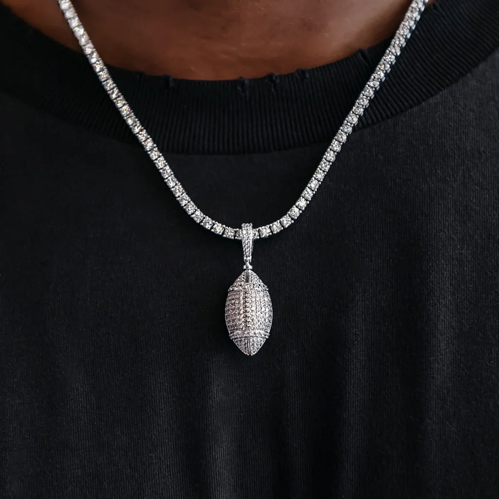 Iced Football Pendant in White Gold