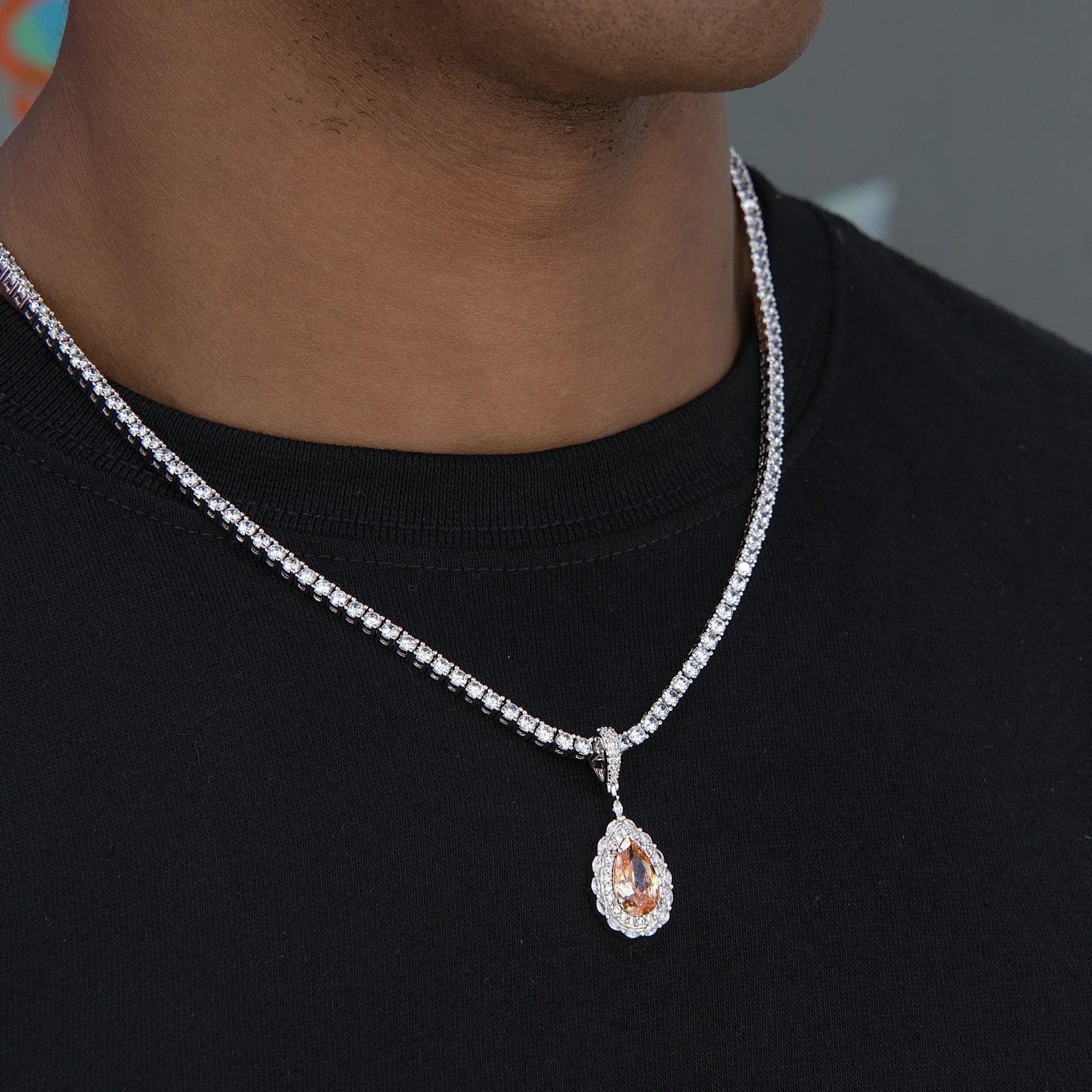 Micro Iced Teardrop Rock Pendant in White Gold