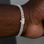 Micro Diamond Prong Moissanite Cuban Bracelet in Sterling Silver - 6MM