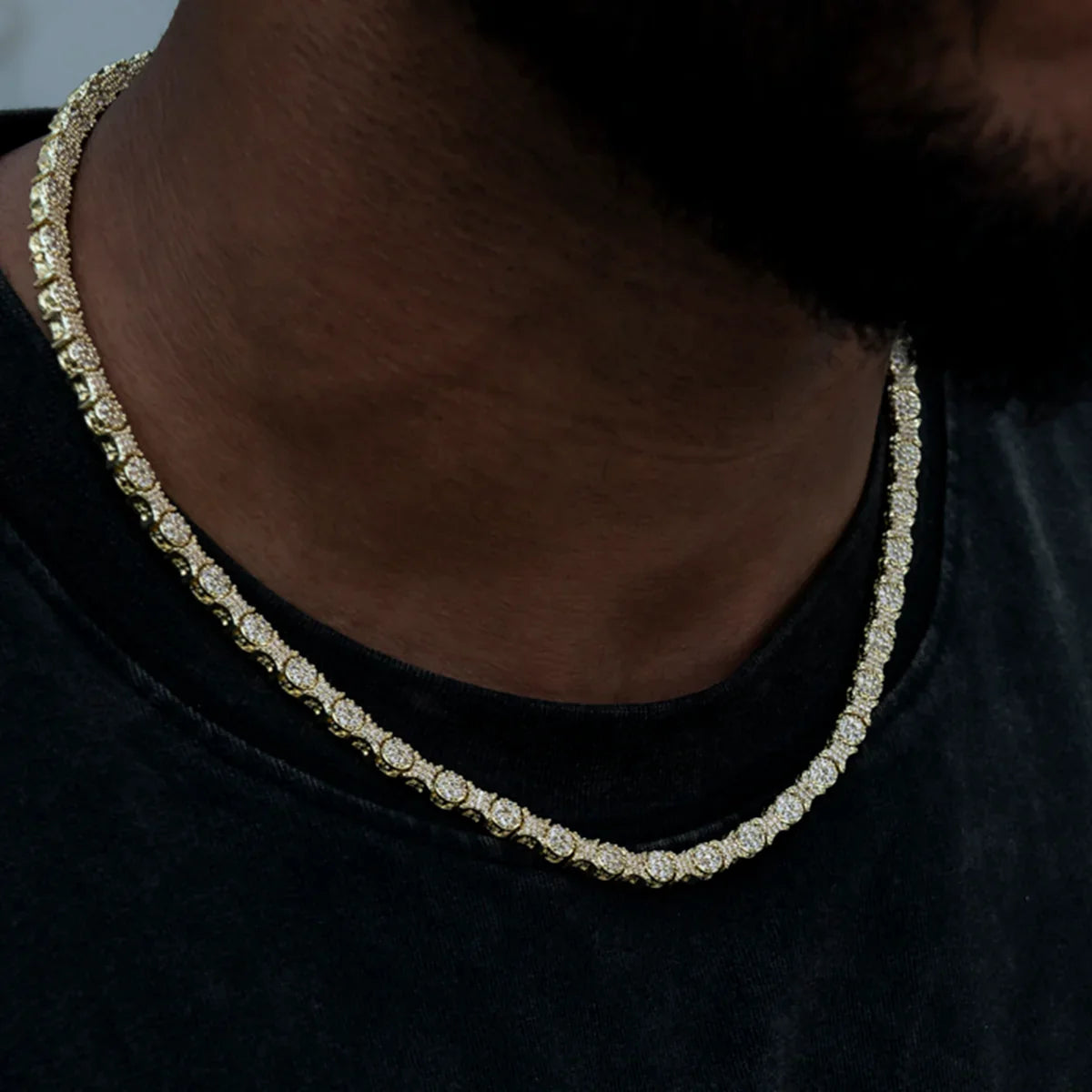 Round Pave Star Link Chain- 6mm