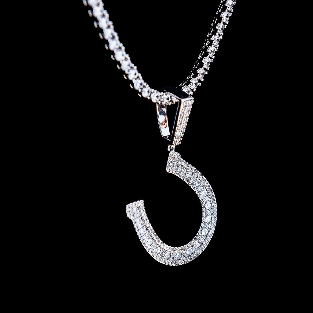 Iced Horseshoe Pendant in White Gold