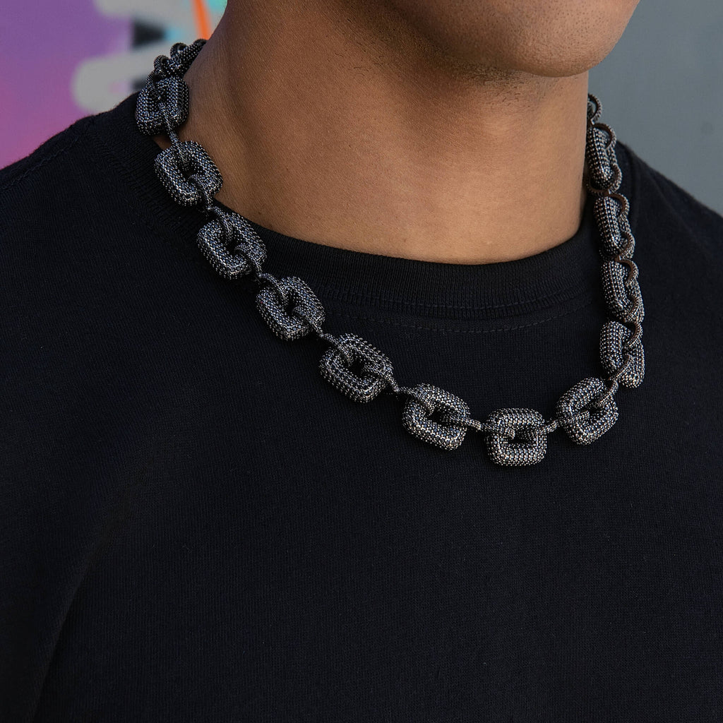 Iced Square Link Chain in Black - 17MM