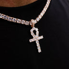 Iced Ankh Cross Pendant in Rose Gold