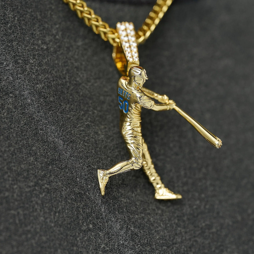 Los Angeles Dodgers Betts Official MLBPA Polished Batting Pendant in Yellow Gold