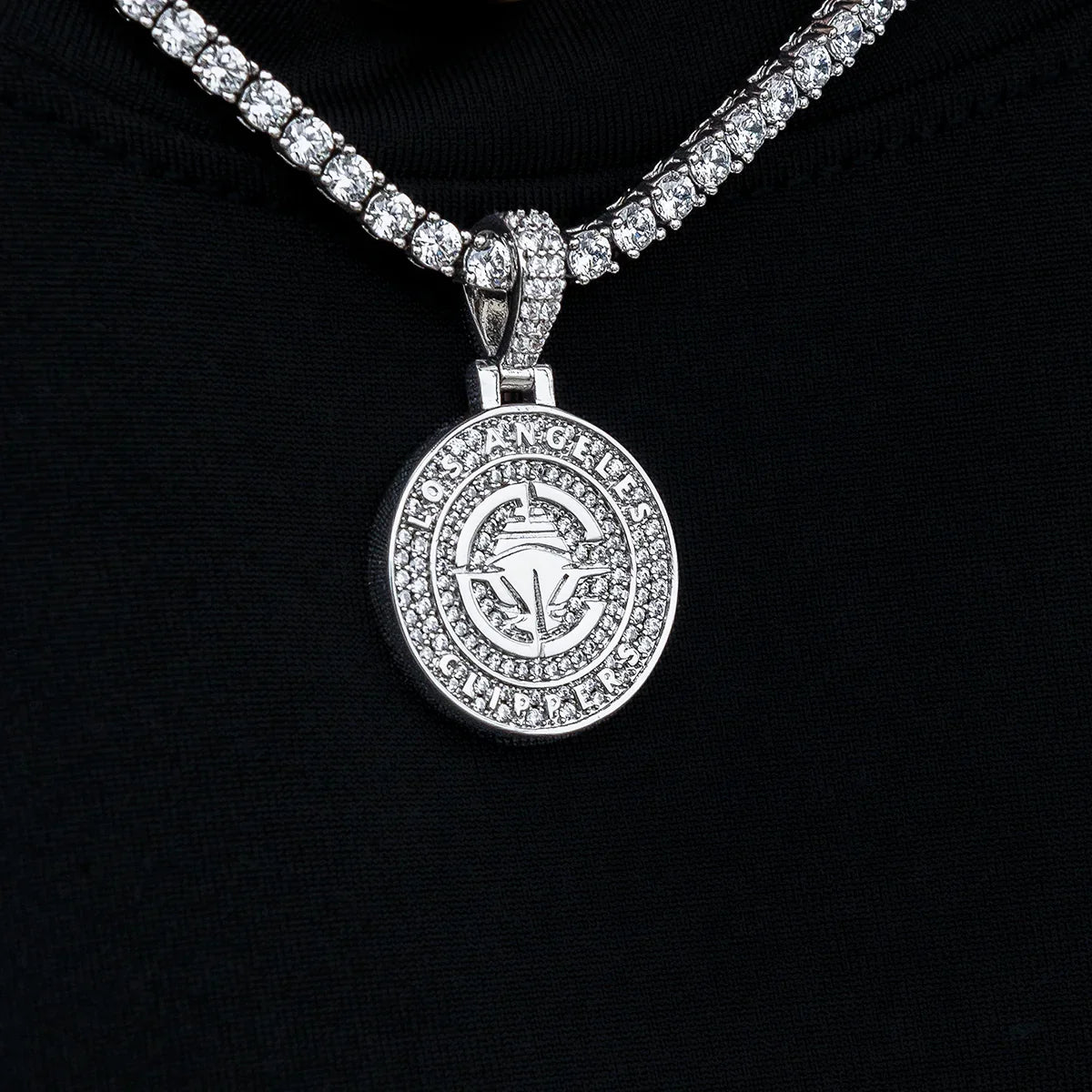 Los Angeles Clippers Official NBA Micro Logo Pendant in White Gold