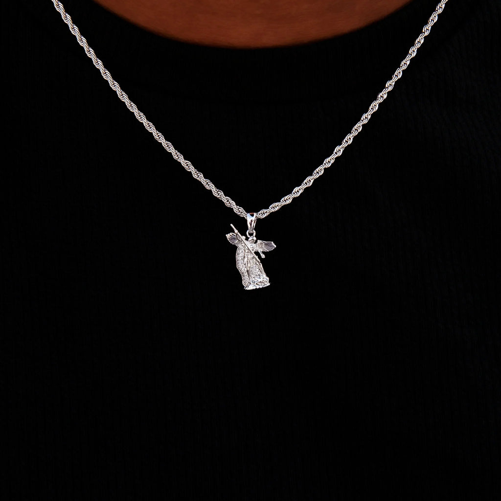 Micro Saint Michael Pendant in White Gold