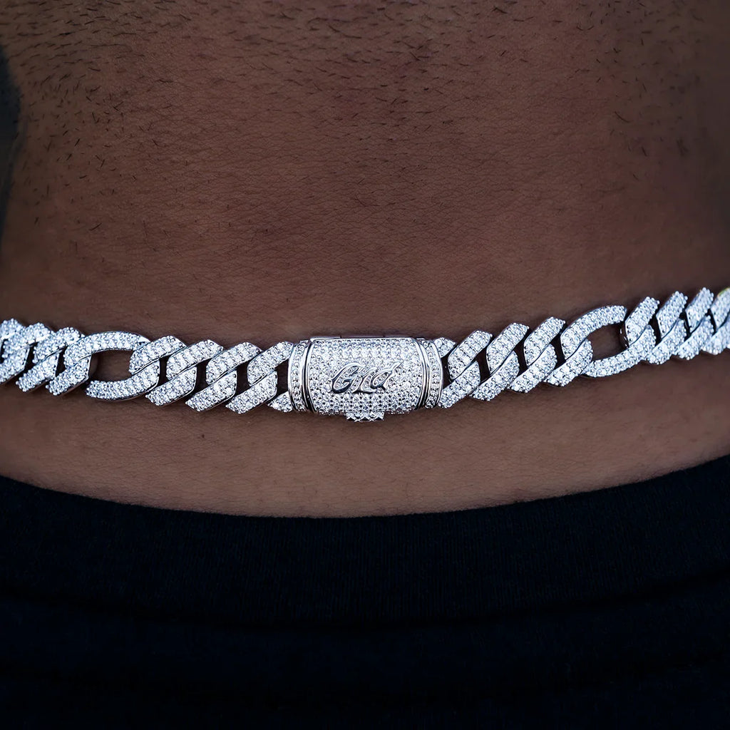 Diamond Figaro Chain in White Gold- 10mm