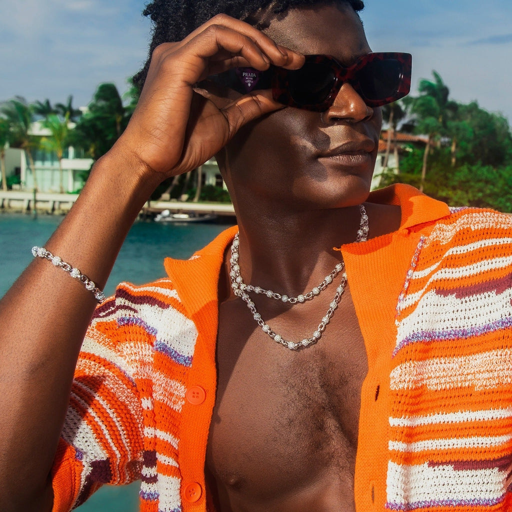 Iced Ball Box Link Chain in White Gold - 6mm
