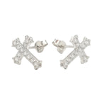 Moissanite Micro Cross Stud Earring in Sterling Silver