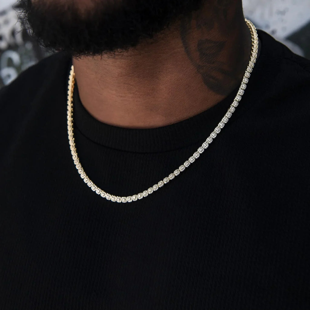 Iced Mini Clustered Tennis Chain in Yellow Gold