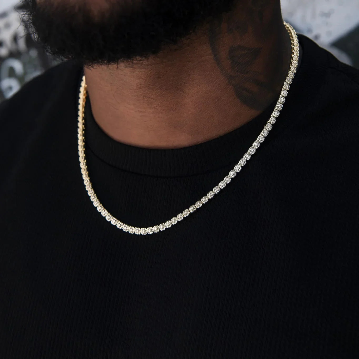 Iced Mini Clustered Tennis Chain in Yellow Gold