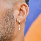 Polished Cross Round Hoop Earrings in Yellow Gold