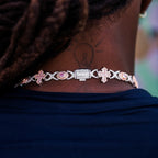 Baguette Cross Evil Eye Chain in Rose Gold - 16mm