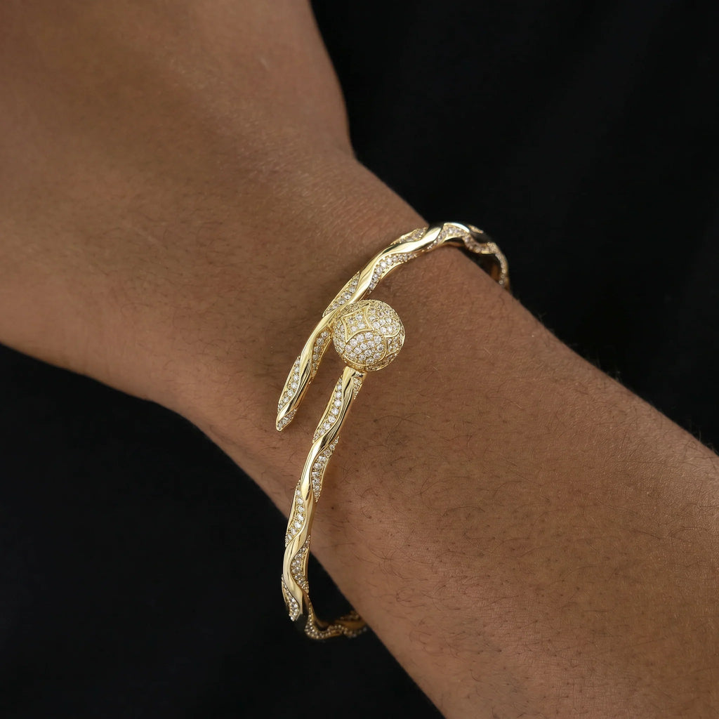 Iced Ball Bangle Bracelet in Yellow Gold