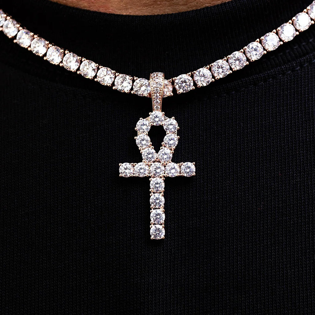 Iced Ankh Cross Pendant in Rose Gold