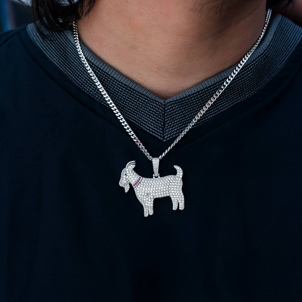 Goat Pendant + 3mm Micro Cuban Chain Set in White Gold