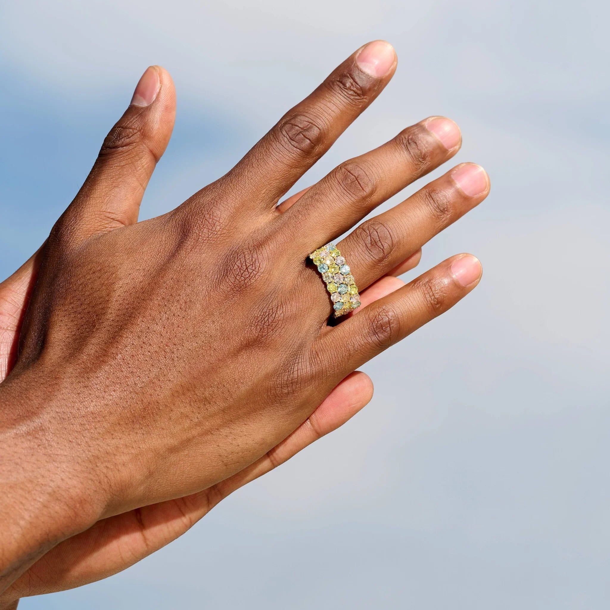 Multicolor Stacked Eternity Ring in Yellow Gold Vermeil