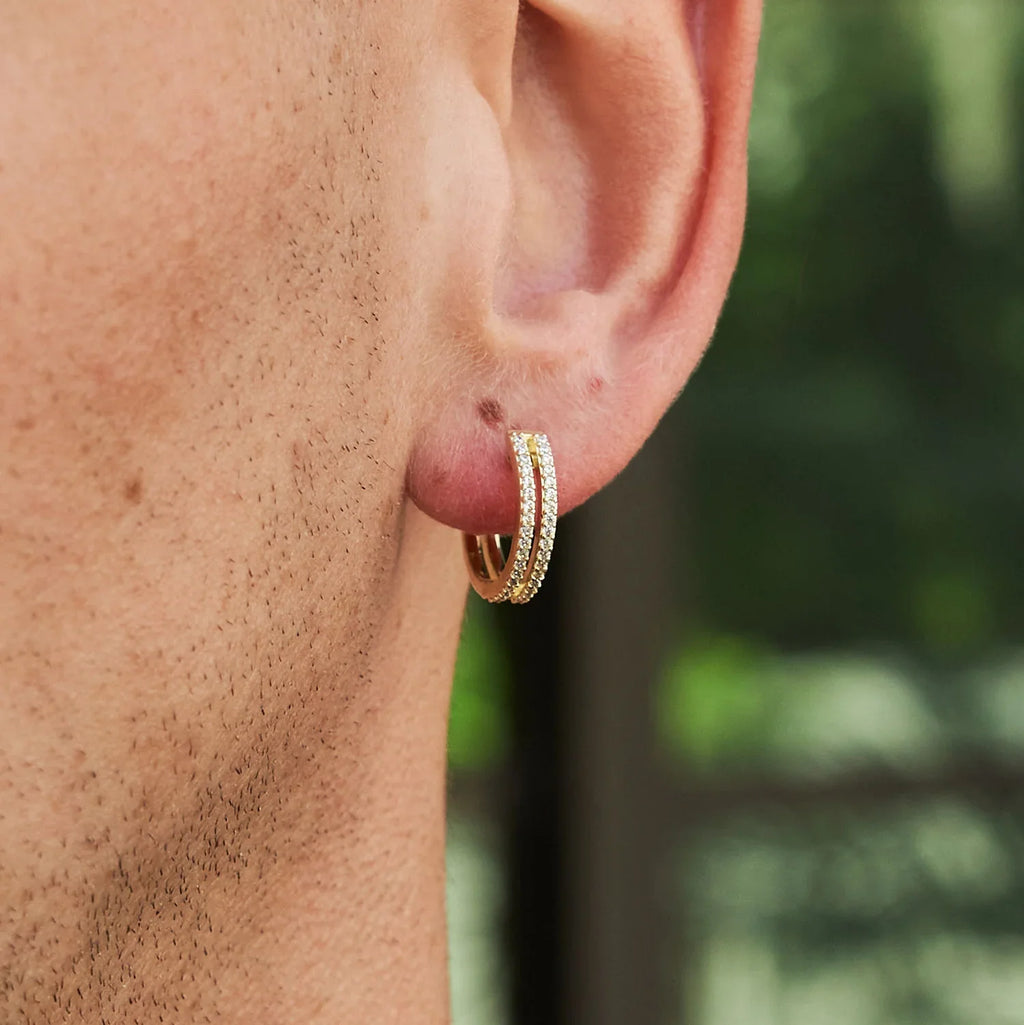 Split Iced Hoop Earrings in Yellow Gold