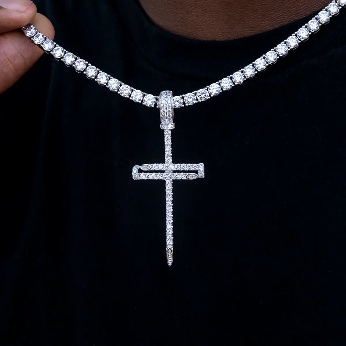 Iced Large Nail Cross Pendant