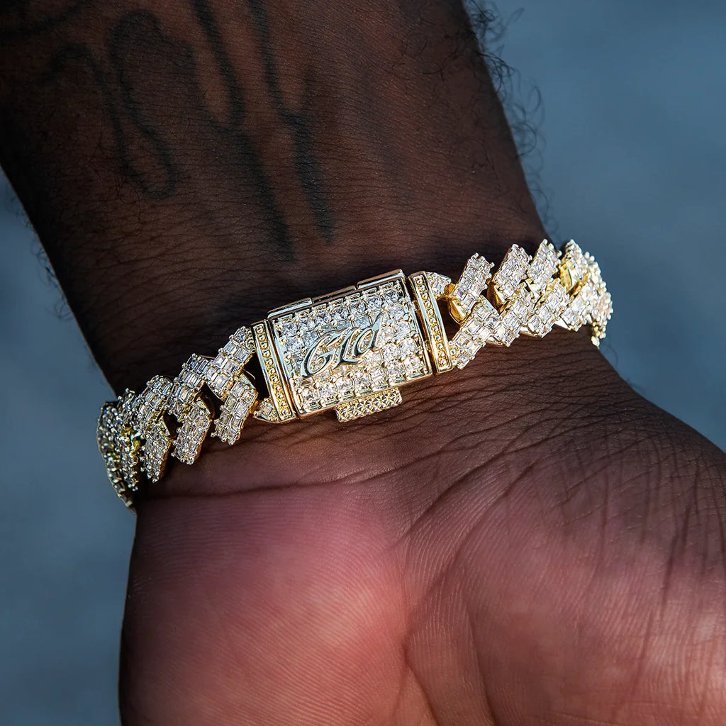 12MM Prong Baguette Cuban Bracelet - Gold