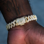 12MM Prong Baguette Cuban Bracelet - Gold