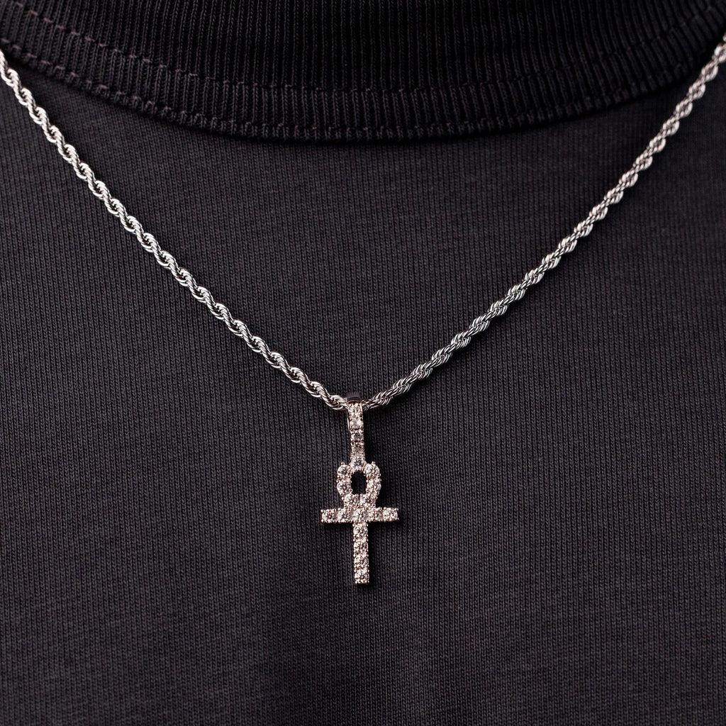 Micro Iced Ankh Cross Pendant in White Gold