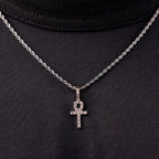 Micro Iced Ankh Cross Pendant in White Gold