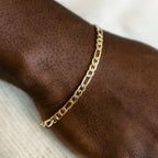 Figaro Chain Bracelet in Hollow Yellow Gold - 4mm