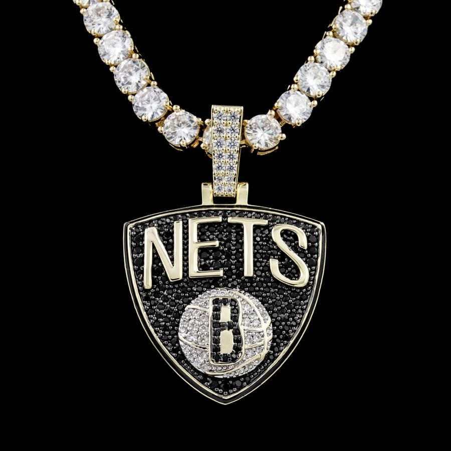 Brooklyn Nets Official NBA Logo Pendant in Yellow Gold