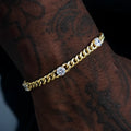 Round Stone Station Cuban Bracelet in Yellow Gold