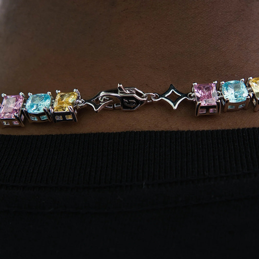 Floating Pastel Multicolor Stone Chain in White Gold