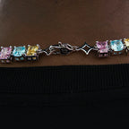 Floating Pastel Multicolor Stone Chain in White Gold