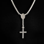 Diamond Eternity Tennis Cross Rosary Lariat in White Gold - 5mm
