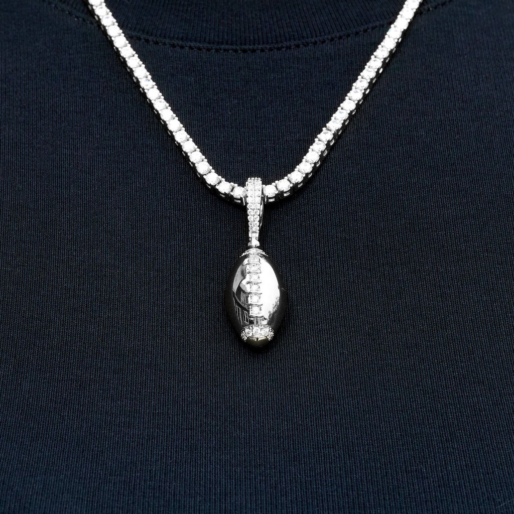 Iced Stitched Football Pendant in White Gold
