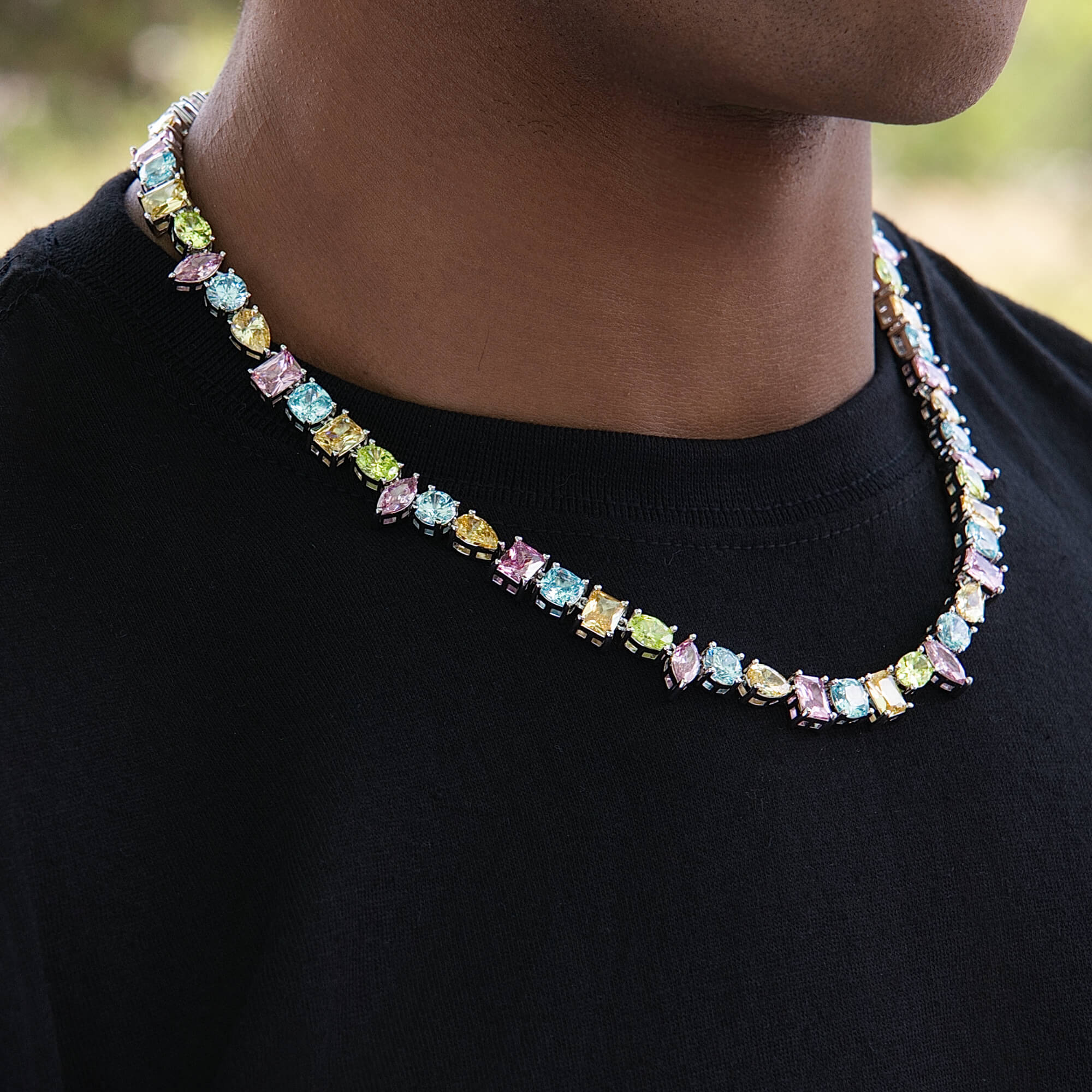 Floating Pastel Multicolor Stone Chain in White Gold