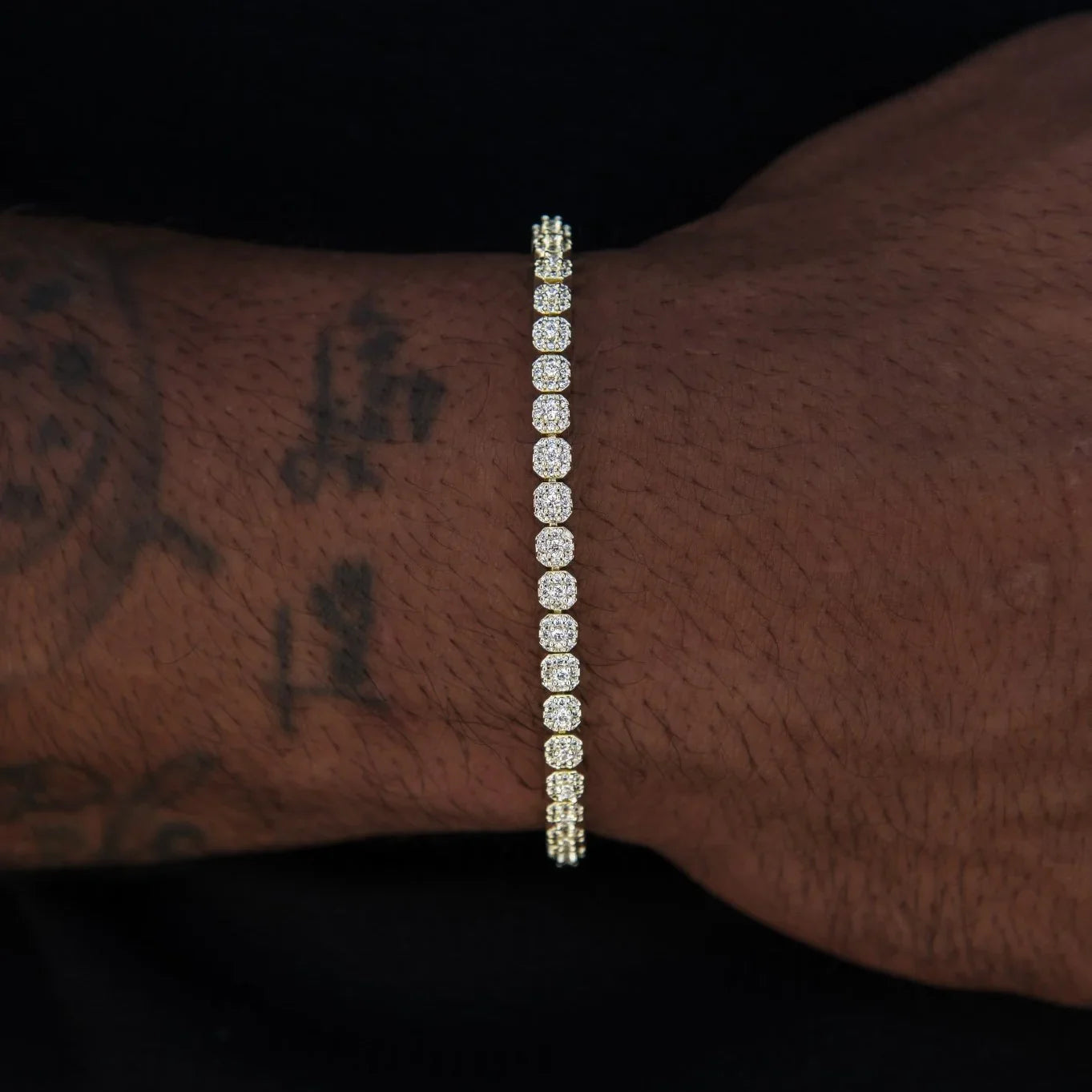 Iced Mini Clustered Tennis Bracelet in Yellow Gold