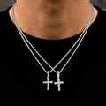 Micro Diamond Cross and Micro Simple Cross Pendant Set in White Gold